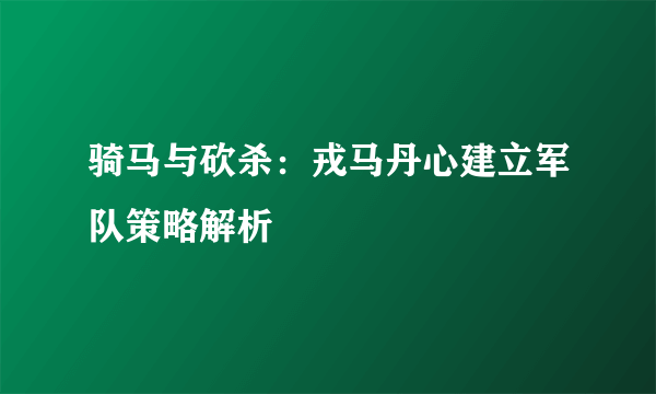 骑马与砍杀：戎马丹心建立军队策略解析