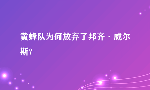 黄蜂队为何放弃了邦齐·威尔斯?