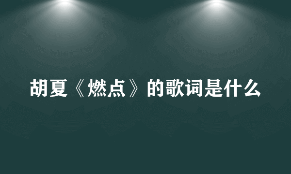 胡夏《燃点》的歌词是什么