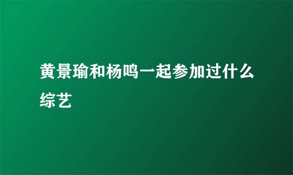 黄景瑜和杨鸣一起参加过什么综艺