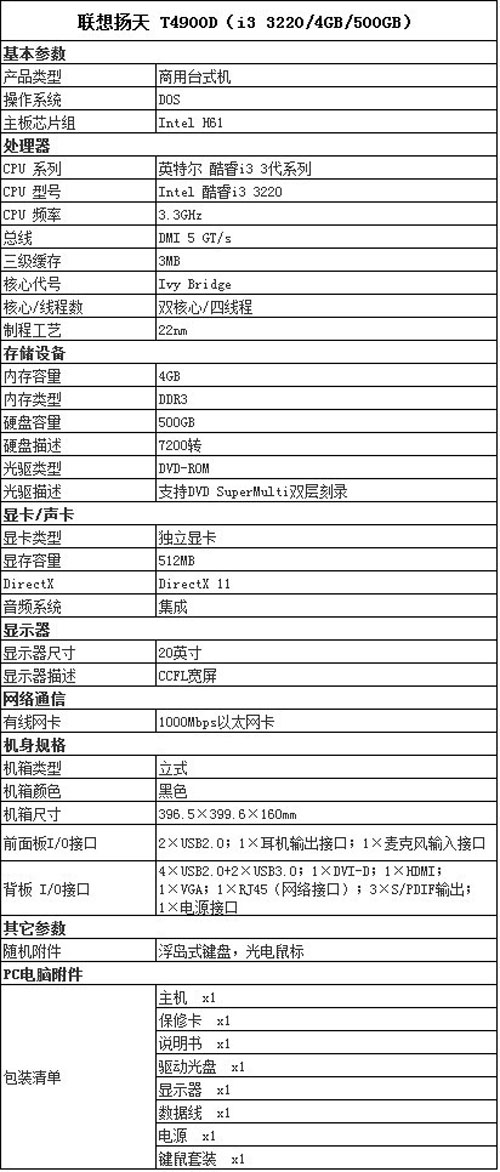 联想扬天 T4900D的详细参数