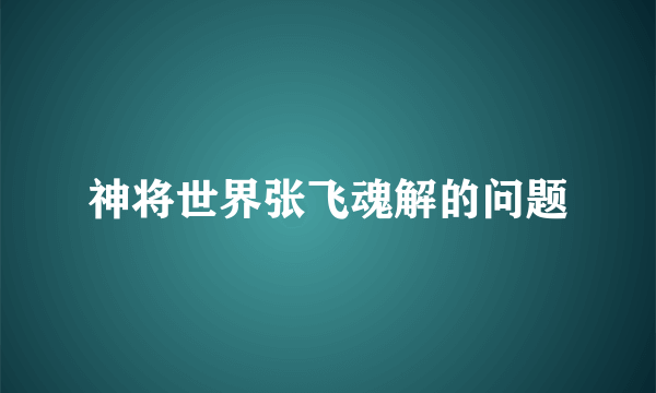 神将世界张飞魂解的问题