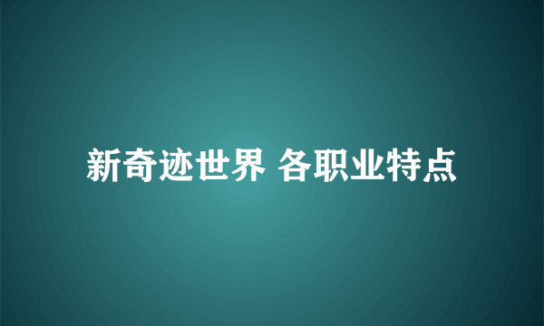 新奇迹世界 各职业特点