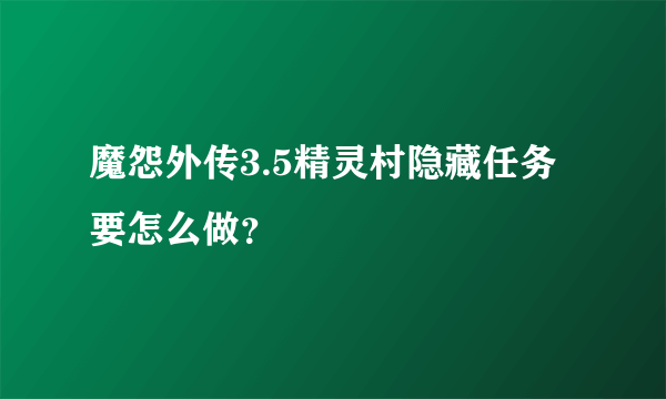 魔怨外传3.5精灵村隐藏任务要怎么做？