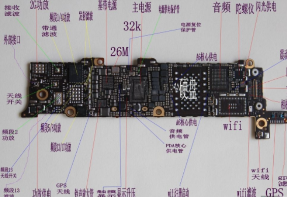 iphone5指南针不转了是什么原因？图中ic芯片在主板的什么位置？