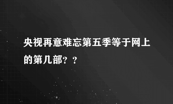 央视再意难忘第五季等于网上的第几部？？