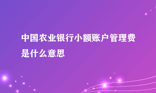 中国农业银行小额账户管理费是什么意思