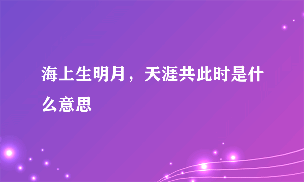 海上生明月，天涯共此时是什么意思