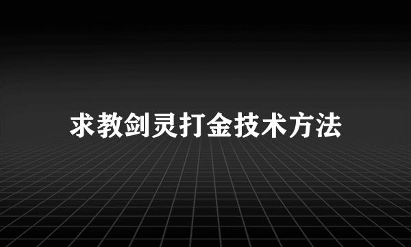 求教剑灵打金技术方法