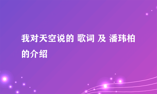 我对天空说的 歌词 及 潘玮柏的介绍