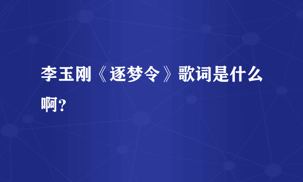 李玉刚《逐梦令》歌词是什么啊？