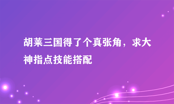 胡莱三国得了个真张角，求大神指点技能搭配