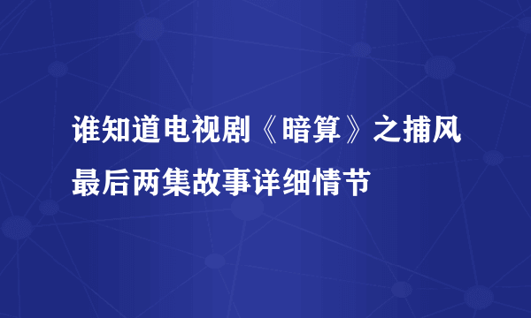 谁知道电视剧《暗算》之捕风最后两集故事详细情节