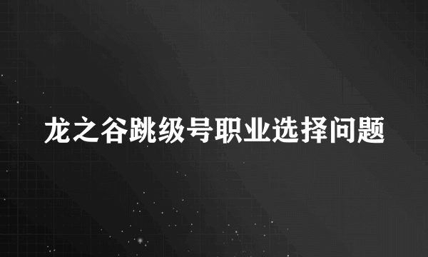 龙之谷跳级号职业选择问题