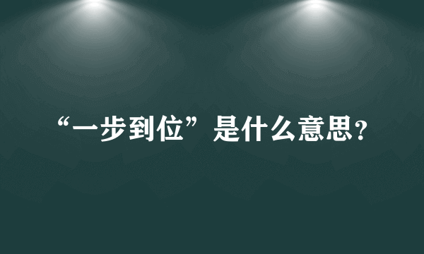 “一步到位”是什么意思？