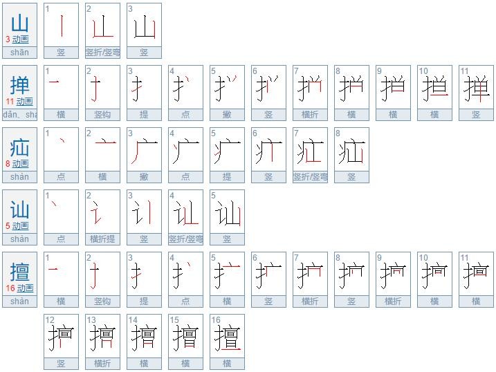 shan的汉字有哪些字