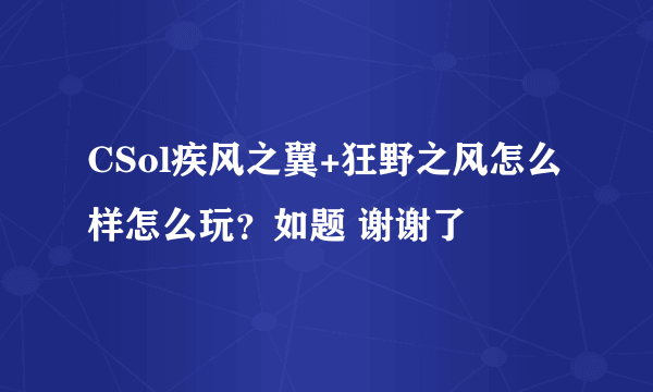 CSol疾风之翼+狂野之风怎么样怎么玩？如题 谢谢了