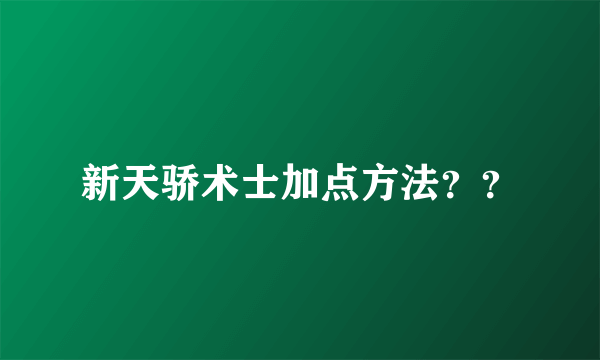 新天骄术士加点方法？？