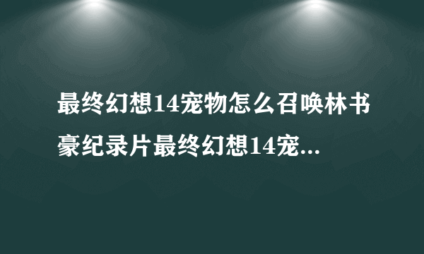 最终幻想14宠物怎么召唤林书豪纪录片最终幻想14宠物怎么召唤