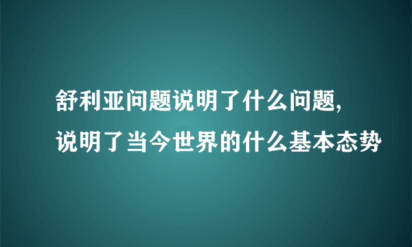 舒利亚问题说明了什么问题,说明了当今世界的什么基本态势