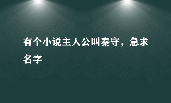 有个小说主人公叫秦守，急求名字