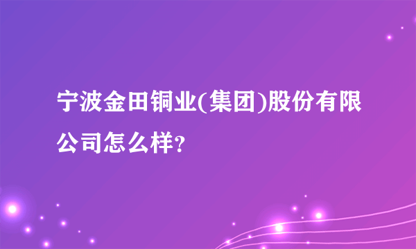 宁波金田铜业(集团)股份有限公司怎么样？