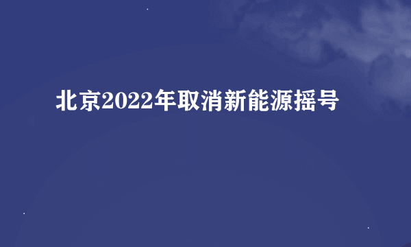 北京2022年取消新能源摇号