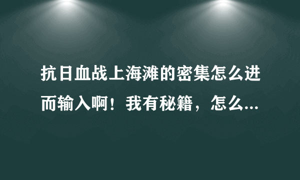 抗日血战上海滩的密集怎么进而输入啊！我有秘籍，怎么输都无效啊！