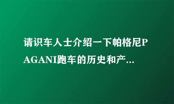 请识车人士介绍一下帕格尼PAGANI跑车的历史和产品线（最好是祥细的介绍）