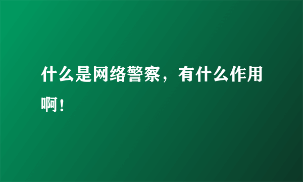 什么是网络警察，有什么作用啊！