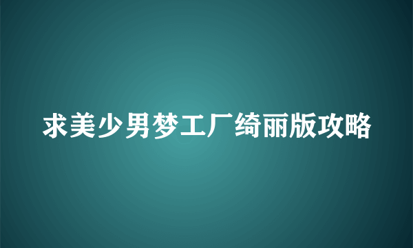 求美少男梦工厂绮丽版攻略