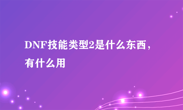 DNF技能类型2是什么东西，有什么用