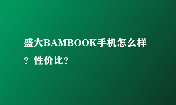 盛大BAMBOOK手机怎么样？性价比？