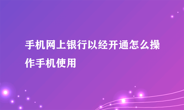 手机网上银行以经开通怎么操作手机使用