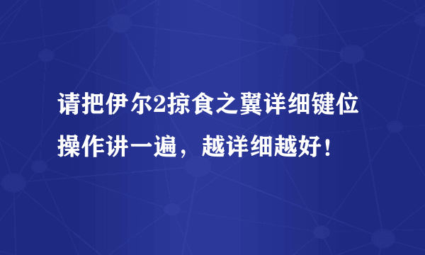 请把伊尔2掠食之翼详细键位操作讲一遍，越详细越好！