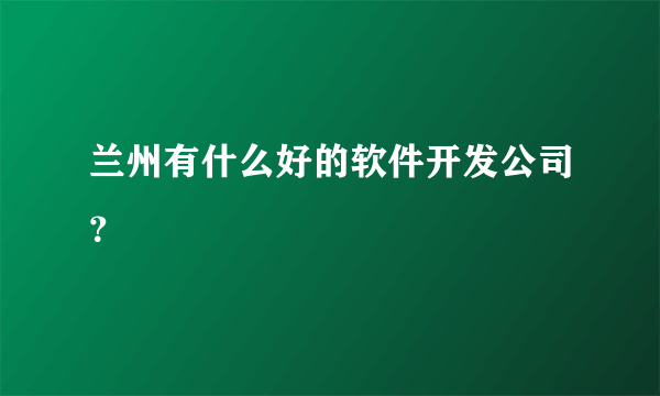 兰州有什么好的软件开发公司？