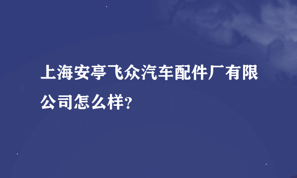 上海安亭飞众汽车配件厂有限公司怎么样？