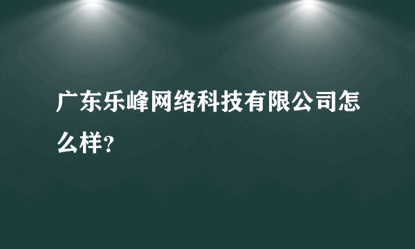 广东乐峰网络科技有限公司怎么样？