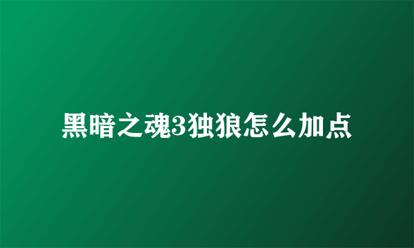 黑暗之魂3独狼怎么加点