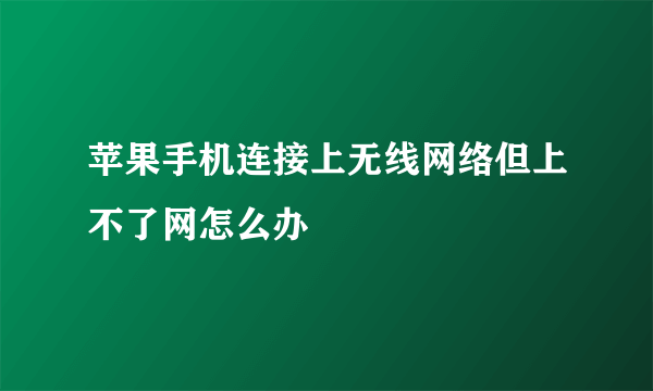 苹果手机连接上无线网络但上不了网怎么办