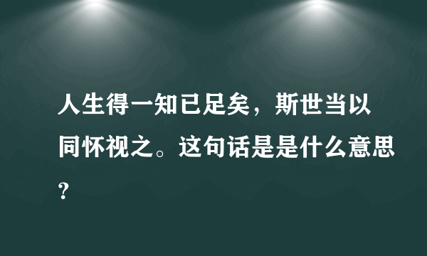 人生得一知已足矣，斯世当以同怀视之。这句话是是什么意思？