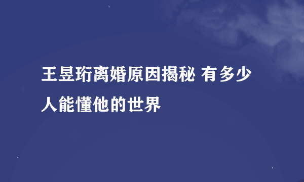 王昱珩离婚原因揭秘 有多少人能懂他的世界