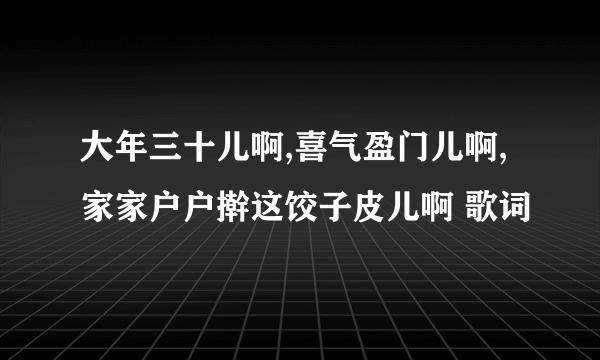 大年三十儿啊,喜气盈门儿啊,家家户户擀这饺子皮儿啊 歌词