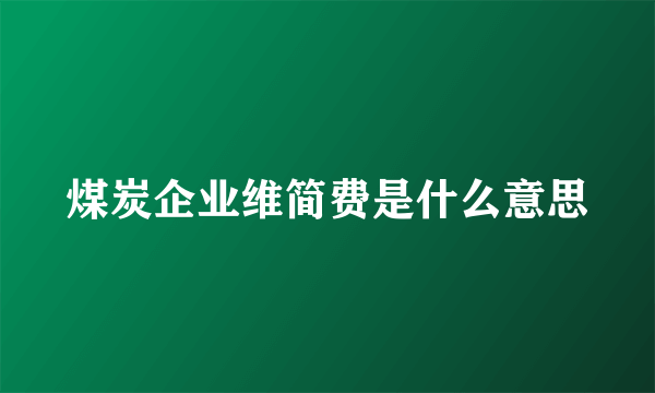 煤炭企业维简费是什么意思