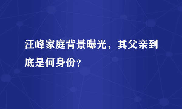 汪峰家庭背景曝光，其父亲到底是何身份？