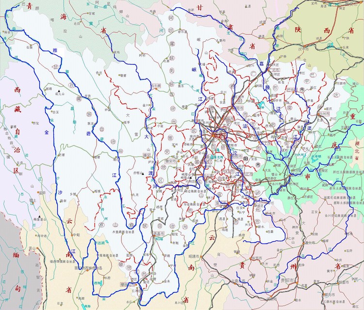 四川省河水流经地图