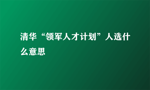 清华“领军人才计划”人选什么意思