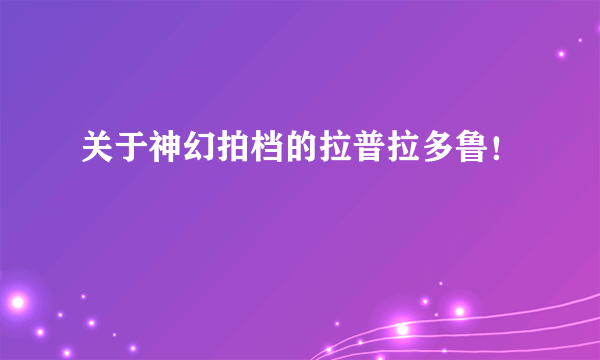 关于神幻拍档的拉普拉多鲁！