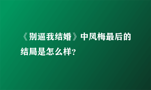 《别逼我结婚》中凤梅最后的结局是怎么样？