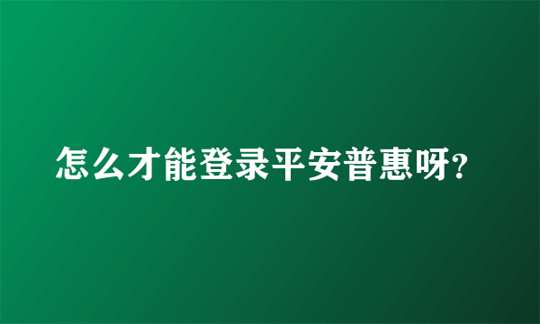 怎么才能登录平安普惠呀？